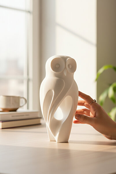 Pazarois Baykuş Figürlü Dekoratif Biblo Beyaz