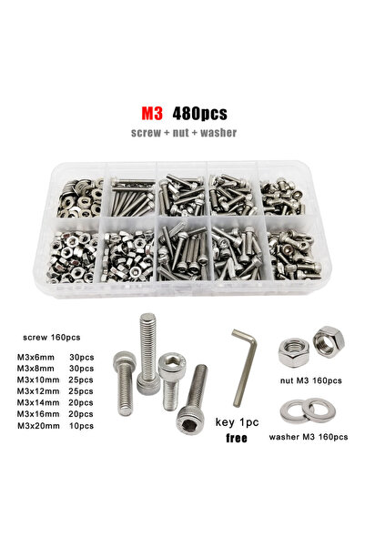 Choice3 M3 480 قطعة، علبة واحدة. M1.6 M2 M2.5 M3 M4 M5 M6 M8 DIN912 304 A2 غط...