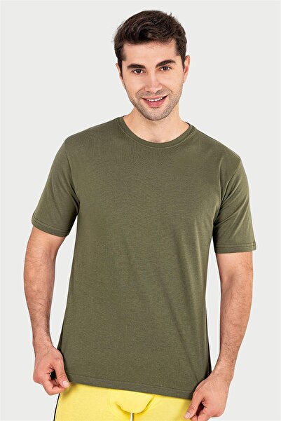 OBJE تي شيرت رجالي كاكي سوبريم بنصف كم