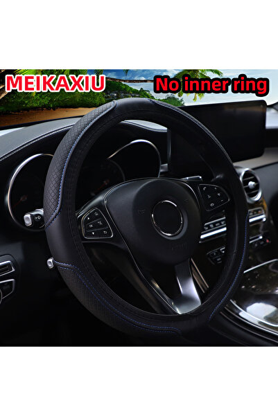 Choice غطاء عجلة قيادة من الجلد الصناعي الأزرق BK، منقوش، دائري بدون إطار، مق...