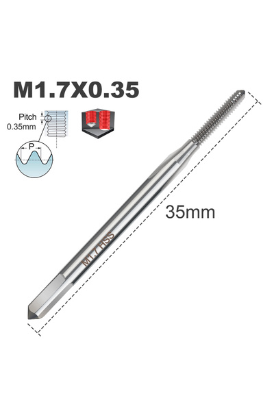 Choice6 M1.7x0.35 قطعة واحدة صنبور لولبي متري HSS صغير ذو شفرة مستقيمة يمين M...