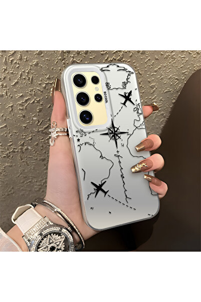SLIMFELT Samsung Galaxy S24 Ultra Uyumlu Zarif Harita Desenli Kılıf, Düşmeye ...