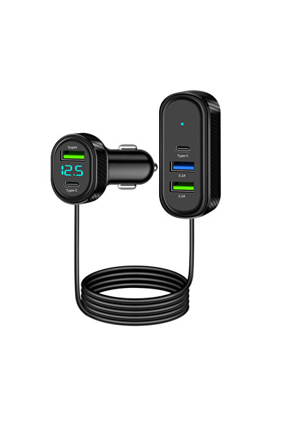 Choice شاحن سيارة 5 في 1 بخمسة منافذ USB من النوع C مع كابل بطول 150 سم، محول...