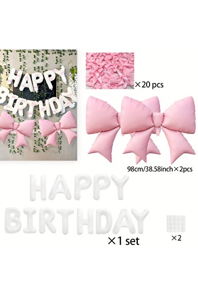 Choice Other Style 1 White Happy Birthday banner balloon and light pink bow b...