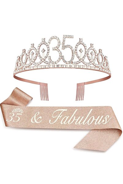 Choice rose gold-35 Birthday Tiara Crown Sash Women Girls 15th 20th 25th 30th...