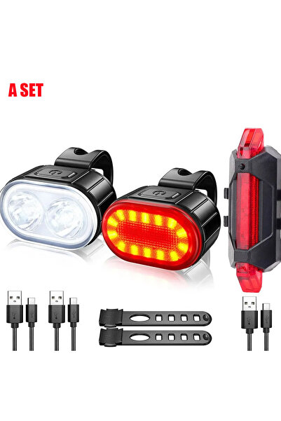 Heinast مجموعة إضاءة أمامية/خلفية للدراجات الهوائية، قابلة لإعادة الشحن، للدر...