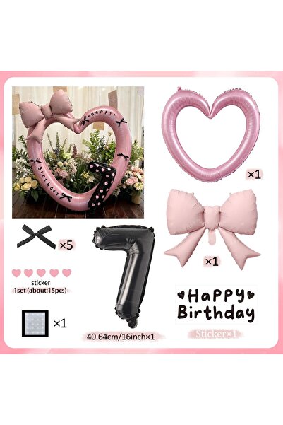 Choice مجموعة أخرى من 7 بالونات وردية على شكل قلب مع فيونكة وقلب بالون رقمي و...