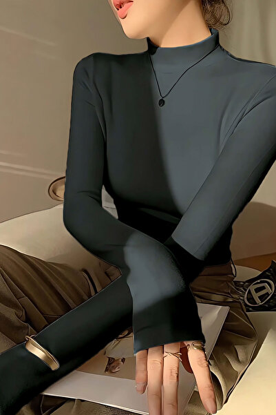 LoremLavida Balıkçıl Yaka %100 Pamuk Uzun Kollu Bady