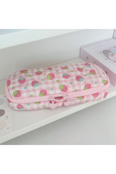 Choice حقيبة أقلام متعددة الوظائف بتصميم فراولة وردية اللون، حقيبة أقلام محمو...