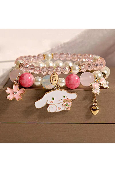 Choice سوار سينامورول كريستالي للبنات، سوار حلو مزين باللؤلؤ، سوار سينامورول ...