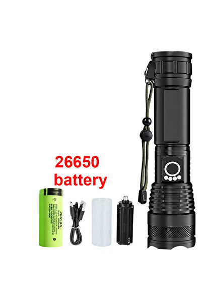 Choice مصباح يدوي تكتيكي عالي الطاقة قابل لإعادة الشحن ببطارية 26650، مزود بإ...