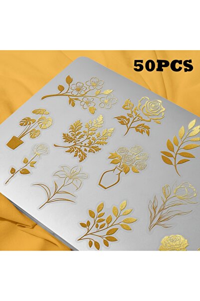 Choice ٥٠ قطعة من ملصقات الزهور الذهبية بتصميم نباتي أنيق، مثالية لتزيين دفات...