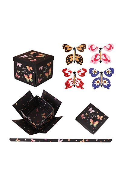Choice3 5x5x5cm Black Multicolor Flying Butterfly Gift Box Enclose 4PCS Butte...