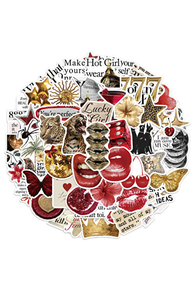 Choice مجموعة ملصقات ذهبية وحمراء مكونة من 50 قطعة، مقاومة للماء، لتزيين حافظ...