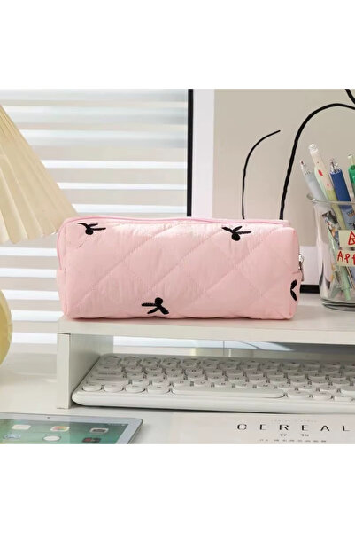 Choice A 1pcs Simple Solid Color Bowknot Pencil Case Portable Desktop Station...