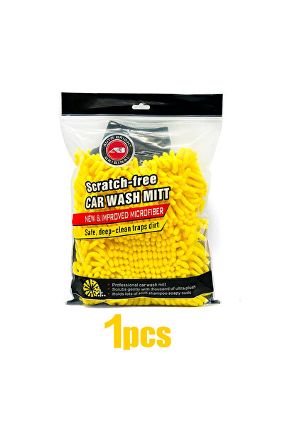 Choice قفاز غسيل سيارات عالي الجودة من نسيج الشنيل الأصفر، قطعة واحدة، كبير ا...