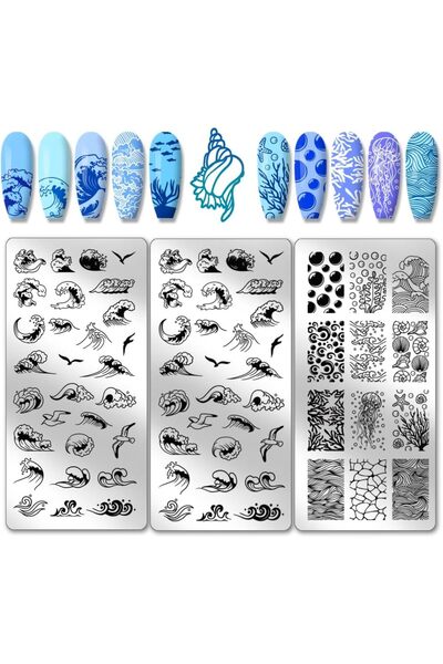 Choice AECH011-02637 3 قطع قوالب فن تزيين الأظافر بنمط الأمواج، 62 نقشة، لوحة...