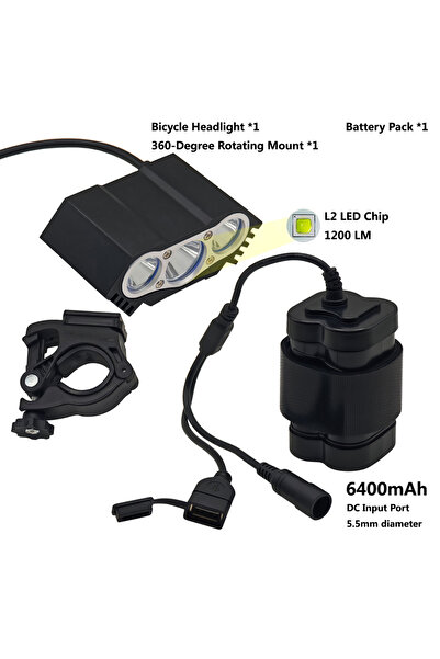 Choice مجموعة مصابيح LED للدراجات الهوائية L2/T6 بسعة 6400 مللي أمبير، بقوة إ...