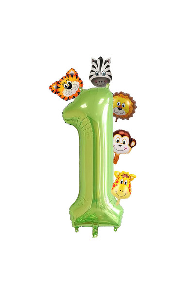 Choice 32inch NUMBER 1 7pcs 32 Inch Green Number with Mini Jungle Animals Bal...