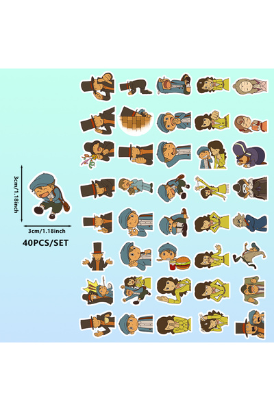 Choice 40 قطعة من ملصقات البروفيسور لايتون الكرتونية، مقاس 6 × 5.2 × 0.5 سم، ...