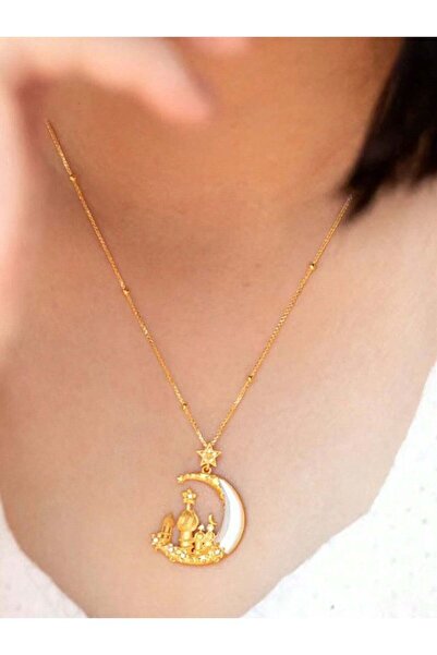 ALZAHR Elegant Gold-Plated Moon & Star Pendant Necklace with Enamel Accent - ...
