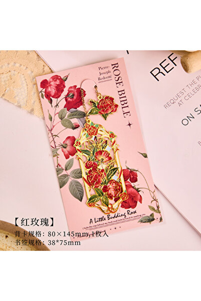 Choice فاصل كتاب معدني بتصميم وردة حمراء عتيقة، مزين برسومات زهور صينية، مناس...