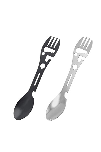 Choice شوكة وملعقة متعددة الاستخدامات باللونين الأسود والفضي، أداة تخييم خارج...