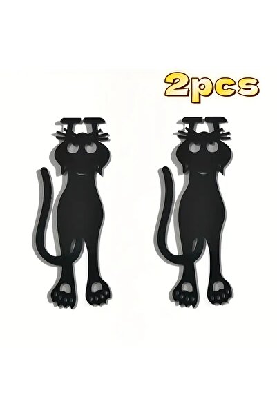 Choice مجموعة من قطعتين من فواصل الكتب على شكل قطة فضولية سوداء اللون مع مخال...