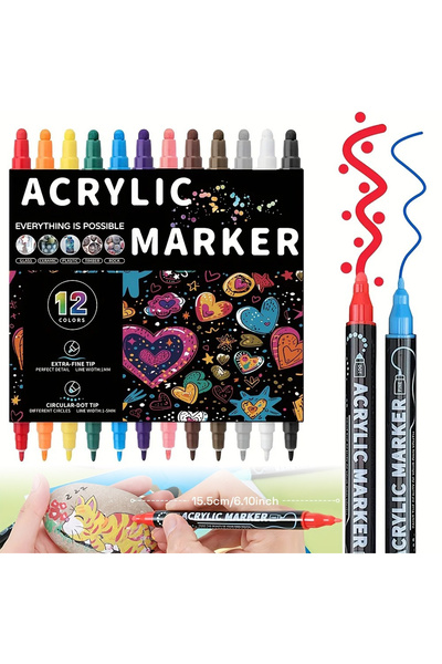 Choice مجموعة من 12 قلم طلاء أكريليك برأسين، أقلام تلوين أكريليك ممتازة برأسي...