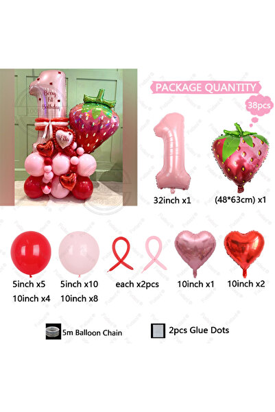 Choice مجموعة بالونات عيد ميلاد أخرى مكونة من 38 قطعة، بالونات فراولة وردية ا...