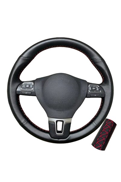 Choice غطاء عجلة قيادة السيارة من الجلد المثقب بخيط أحمر، مخيط يدويًا، أسود ا...