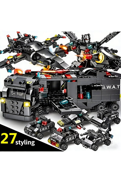 Choice مجموعة مكعبات بناء نموذج شاحنة قيادة مركز شرطة SWAT 8 في 1، وطائرة هلي...