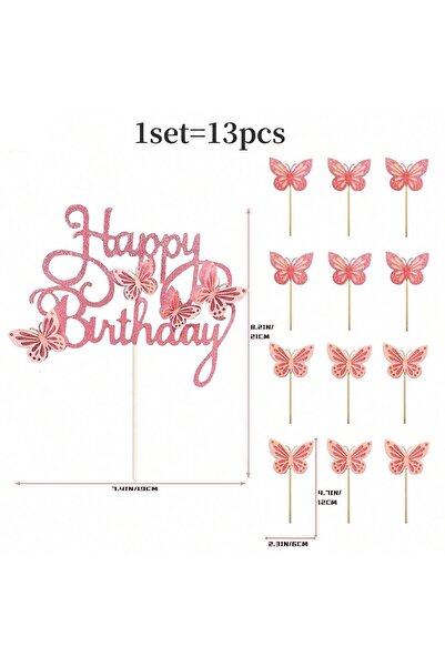 choice2 Pink 13-Pieces 3D Butterfly Cupcake Topper for Girls Women's Happy Bi...