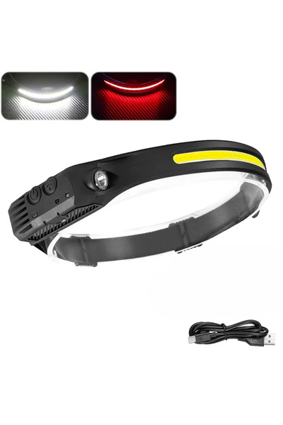 Heinast مصباح أمامي واحد أبيض-أحمر مزود بمستشعر، قابل لإعادة الشحن عبر منفذ U...