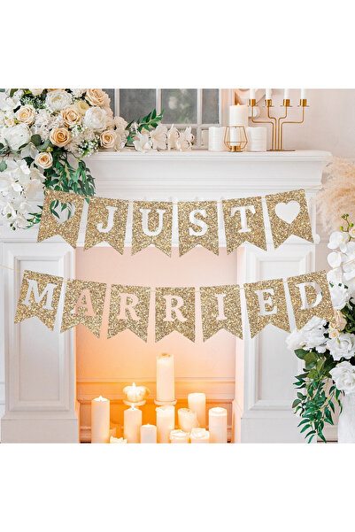 Choice golden Just Married Banner Gold Glitter Wedding Party Banner Gold Wedd...