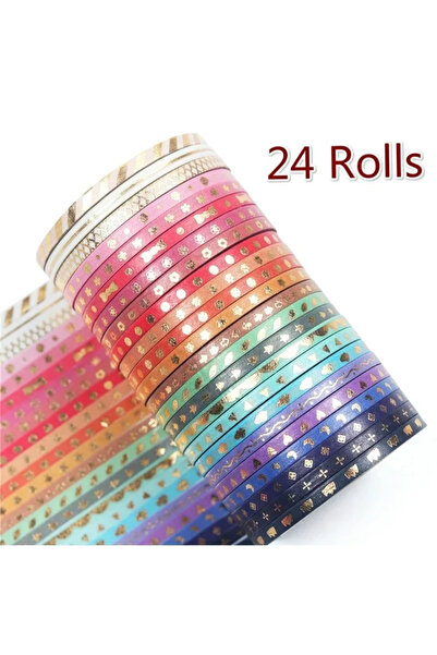Choice ٢٤ لفة من شريط واشي مزخرف بنجوم، شريط لاصق، لوازم دفتر مدرسي، ورق ذهبي...