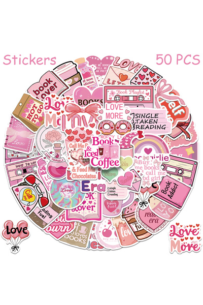 Choice ٥٠ قطعة من ملصقات كرتونية وردية اللون لعشاق، مناسبة لأجهزة الكمبيوتر ا...