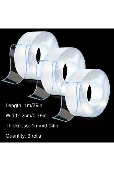 Choice 3 Pieces 3 Rolls of Nano Double-Sided Tape with Strong Adhesive Power ...