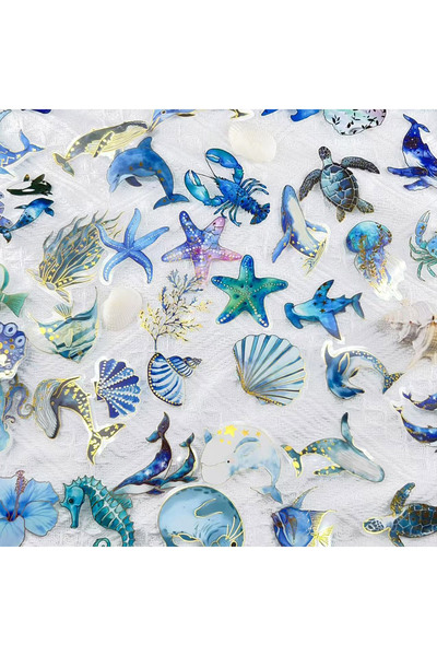 Choice مجموعة من 50 ملصقًا كرتونيًا ذهبي اللون لمخلوقات بحرية، حيوانات أليفة ...