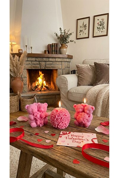 Raw Home Sevgililer Günü Hediyesi %100 Soya Wax Pembe Çilek Kokulu 3’lü Mum S...