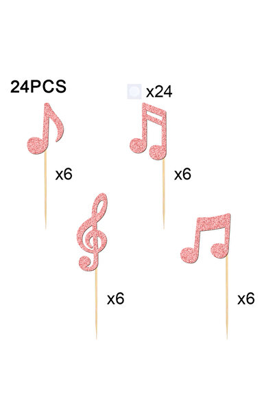 Choice مجموعة تزيين الكيك من يومديد، 24 قطعة، زينة كيك لامعة على شكل نوتات مو...