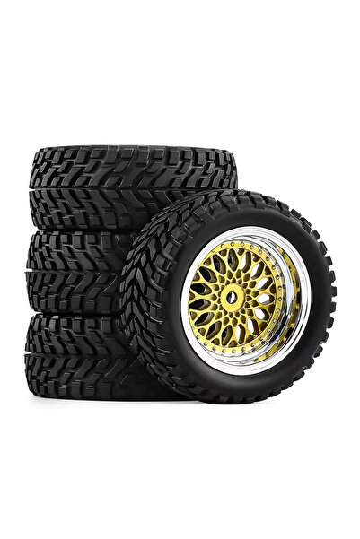 Choice عجلات وإطارات صفراء للسيارات التي تعمل بالتحكم عن بعد بمقياس 1/10، مقا...