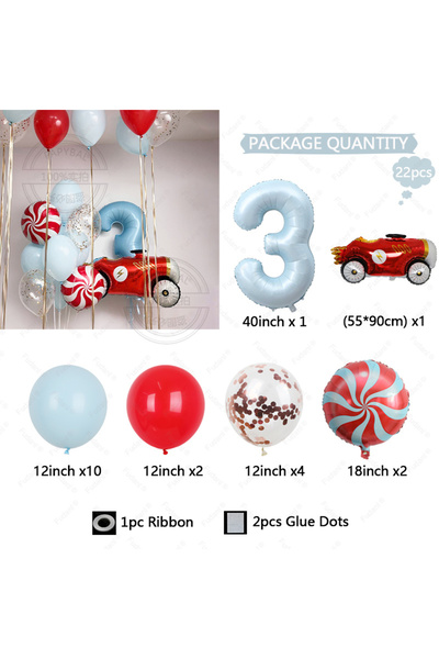 Choice مجموعة بالونات بتصميم سيارات السباق، 40 بوصة، 3 قطع، 22 قطعة، مع كرة ف...