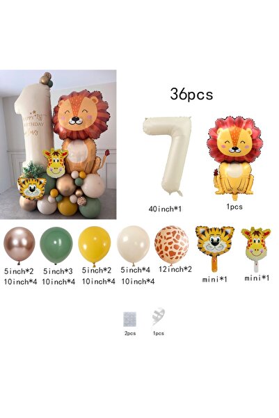 Miniso Other 25120112-7 42-Piece Cartoon Lion Balloons Christening Set, Jungl...