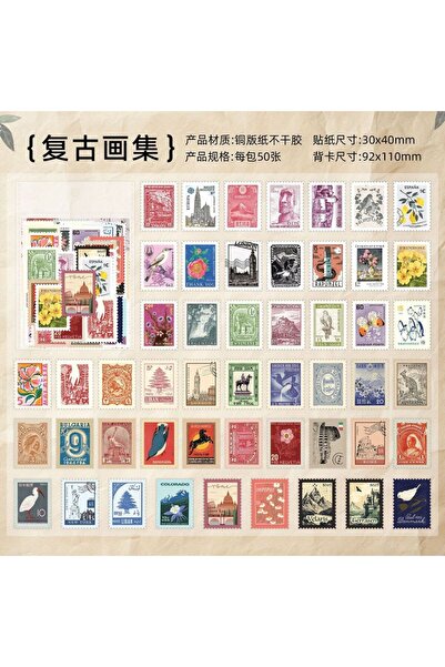 Choice3 1 50Sheets Retro Stamp Sticker Set, Classic Vintage Postage Design, f...