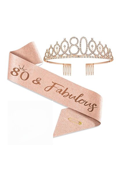 Choice Rose Gold-80 Birthday Tiara Crown Sash Women Girls 10Th 13Th 16Th 21St...
