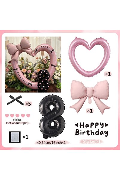 Choice مجموعة أخرى من 8 بالونات وردية على شكل قلب مع فيونكة وقلب بالون رقمي و...