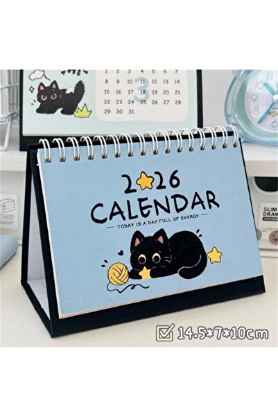 Choice تقويم أزرق "مناسب للسفر" لعام 2026 بنقشة قطة؛ تقويمات مكتبية صغيرة ودي...