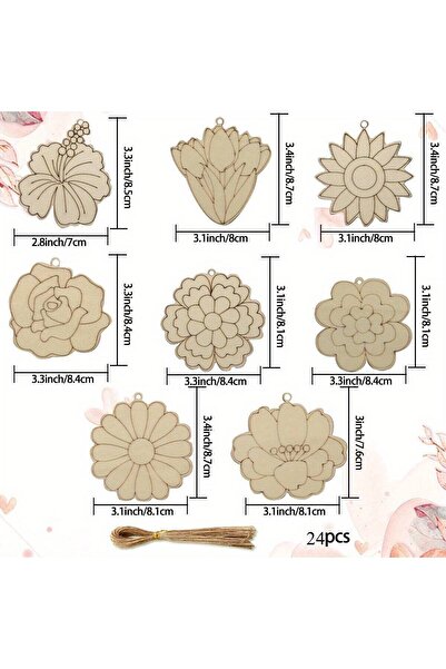 Choice 24 قطعة من زينة رأس زهرة خشبية متنوعة، غير مطلية، على شكل زنبق وتوليب ...