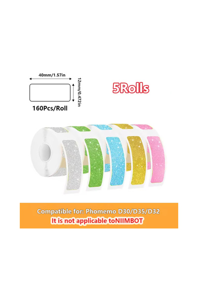 Choice 1 set 5 Rolls 12*40mm Glittering Label Stickers For Marklife P15 P12 P...